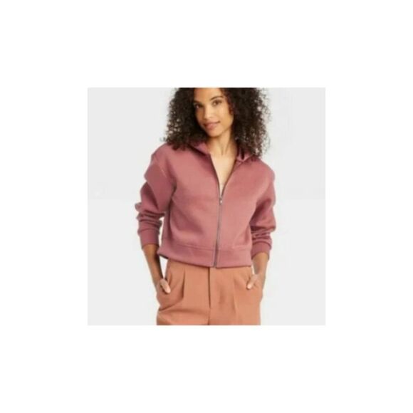 A New Day Target Double Knit Full Zip Hoodie Sweatshirt Rust Cropped Small - Picture 1 of 4